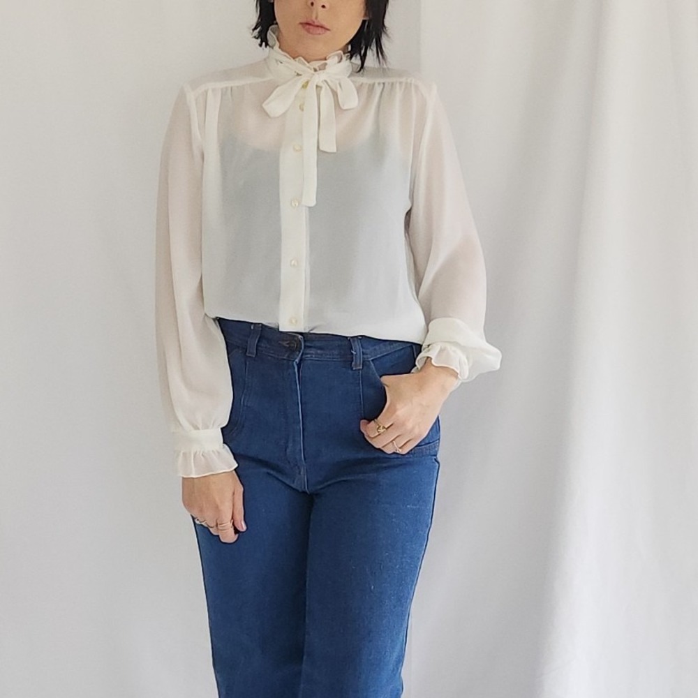 70s Sheer White Blouse